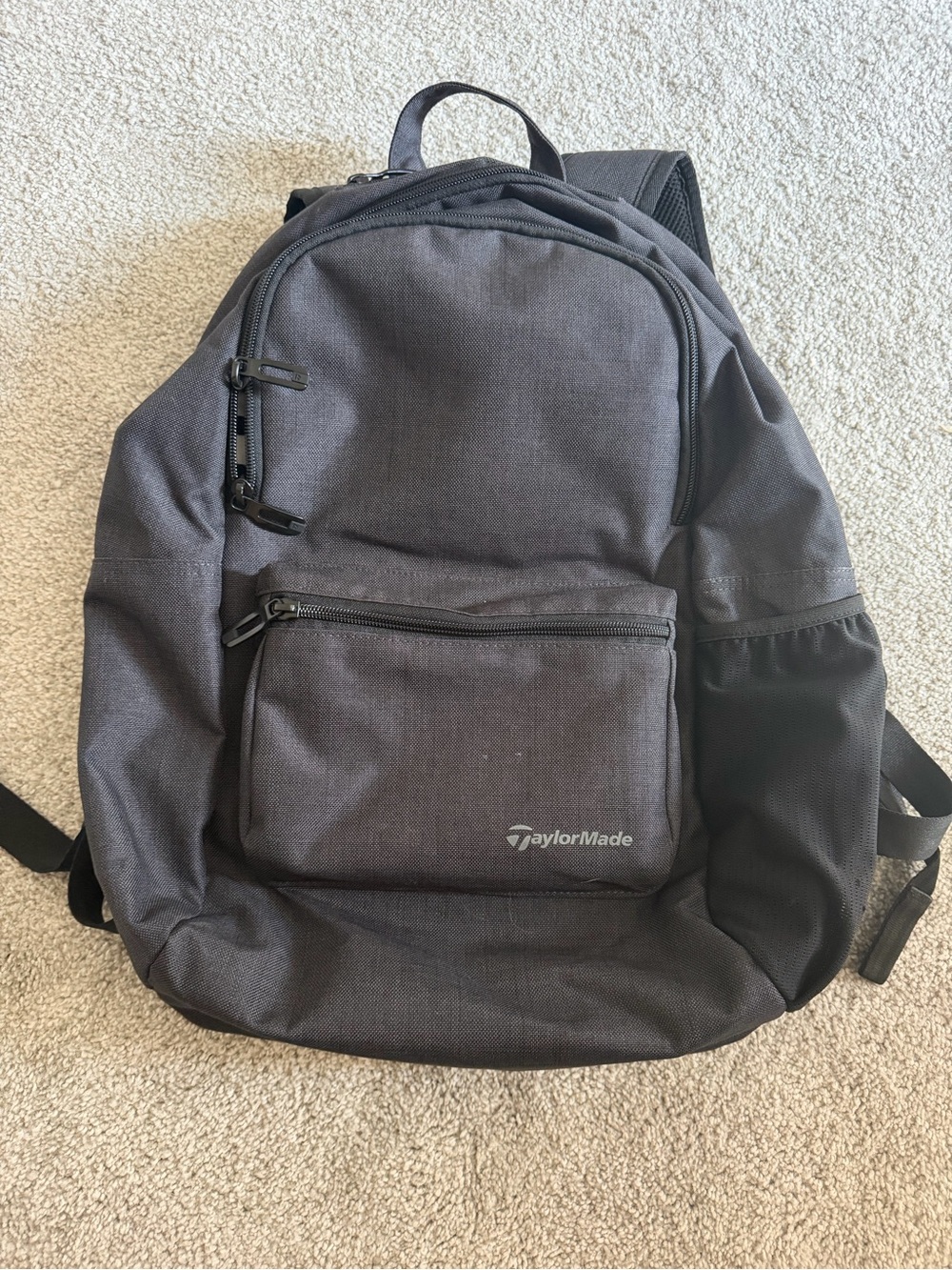 TaylorMade Gray and Black Men's Backpack with Front Zip Pocket